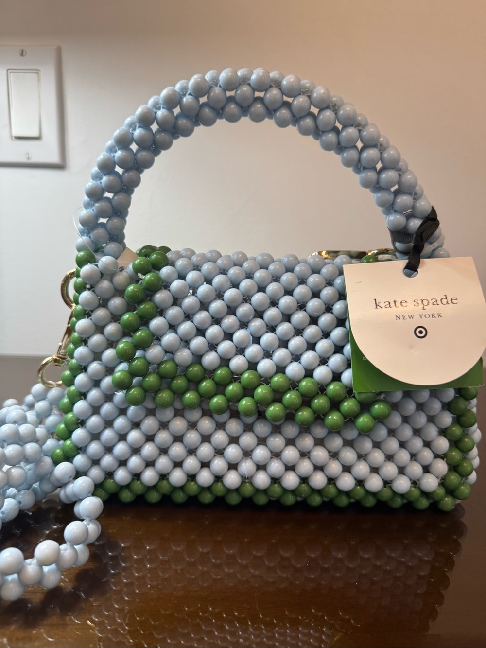 kate spade Beaded Mini Top-Handle Bag in Light Blue and Green